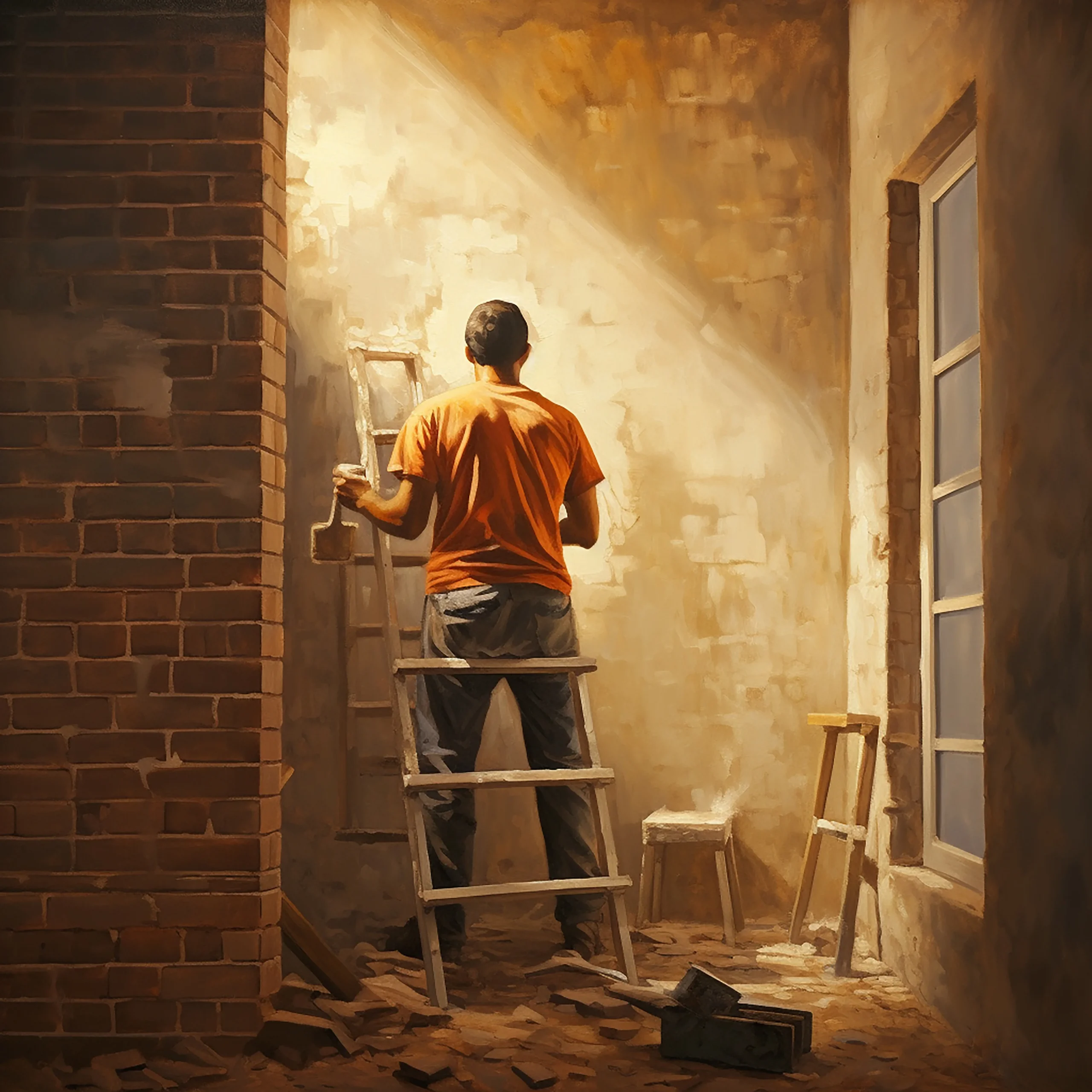 man is working front brick wall scaled